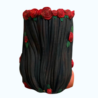 Vedere din spate a vazei decorative Crimson Reverie, cu deschidere pentru flori