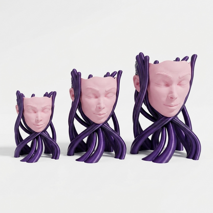 Set de trei Vaze Decorativa Ethereal Muse cu design modern fața roz și baze violet sculptate