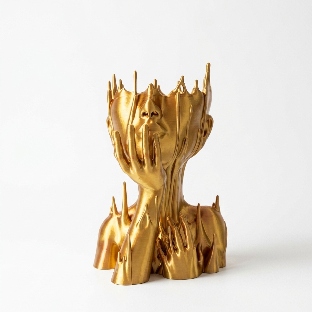 Vaza decorativa Muse Gold aurie cu design artistic al unei figuri umane topite