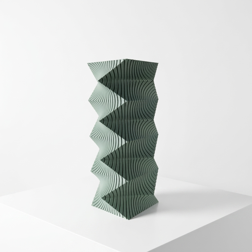 Vază Decorativă Sage Geometry verde cu design geometric modern și texturat pentru decor interior