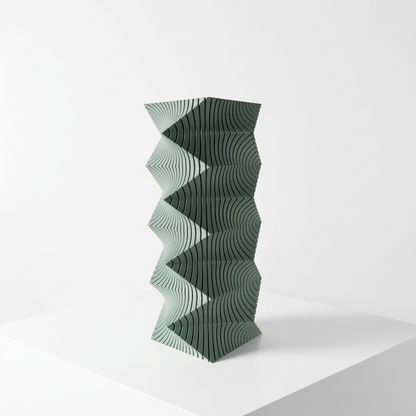 Vază Decorativă Sage Geometry verde cu design geometric modern și texturat pentru decor interior